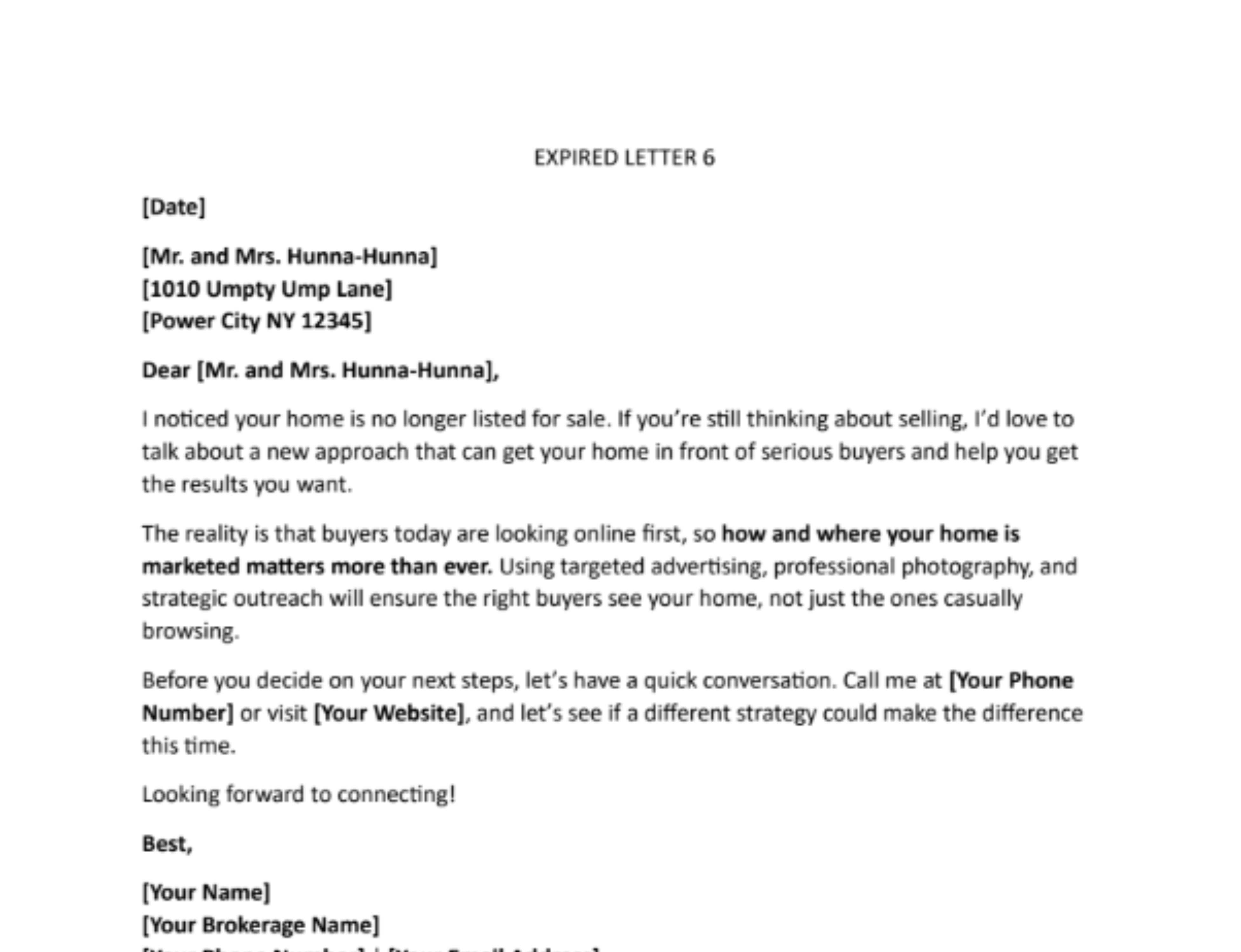Letter – Expired Listing 6