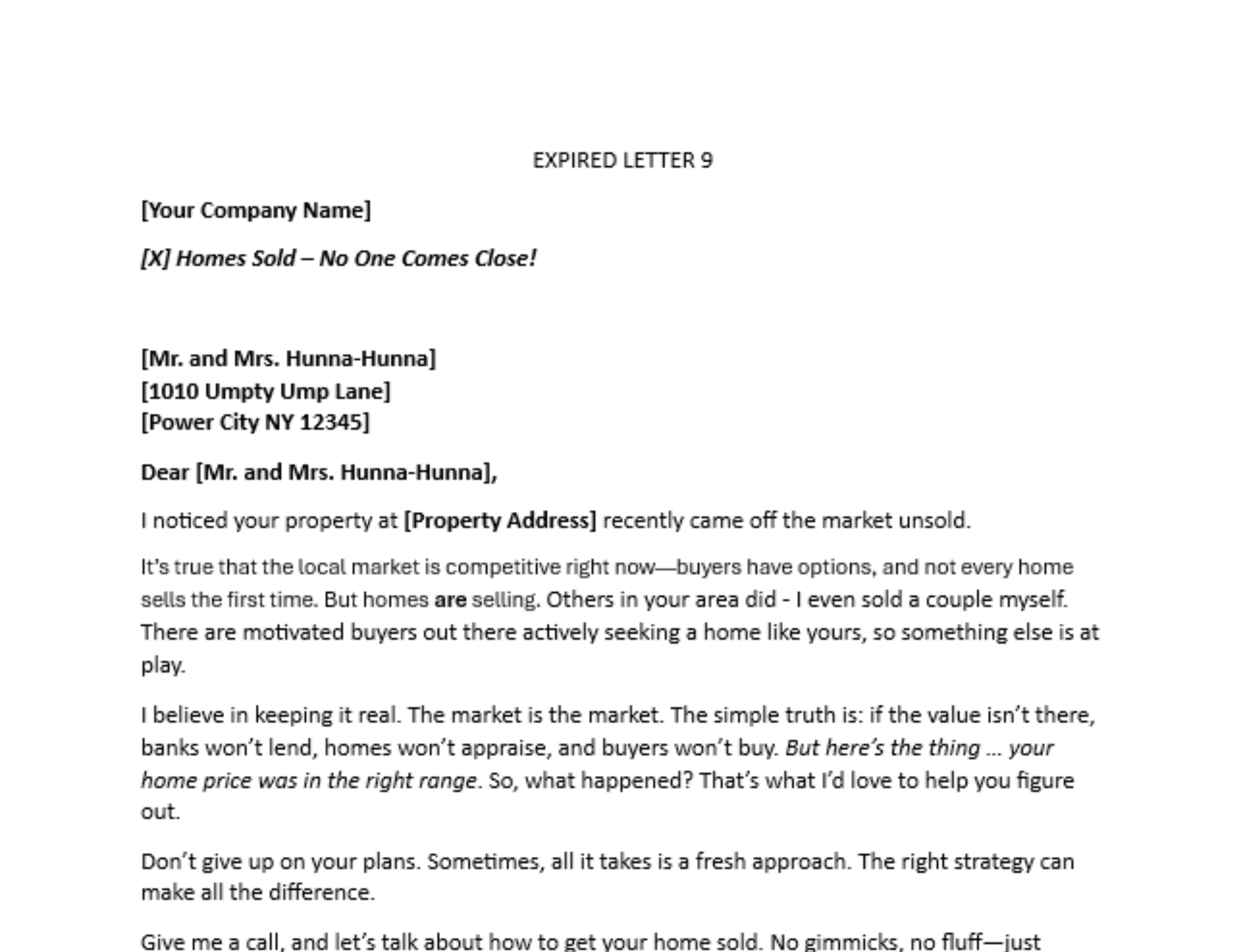 Letter – Expired Listing 9