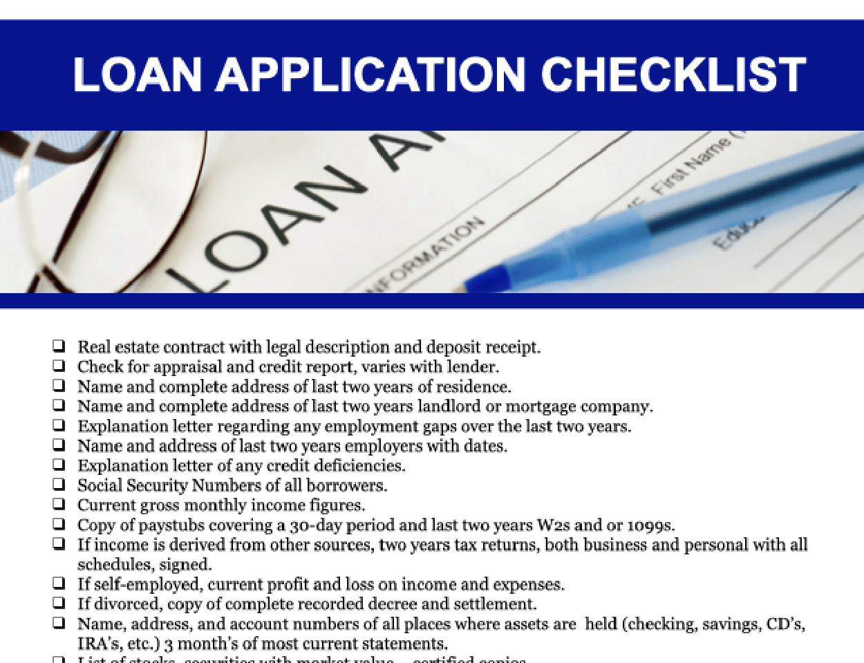 Checklist – Loan Application