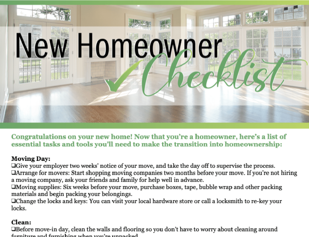 Flyer – New Homeowner Checklist