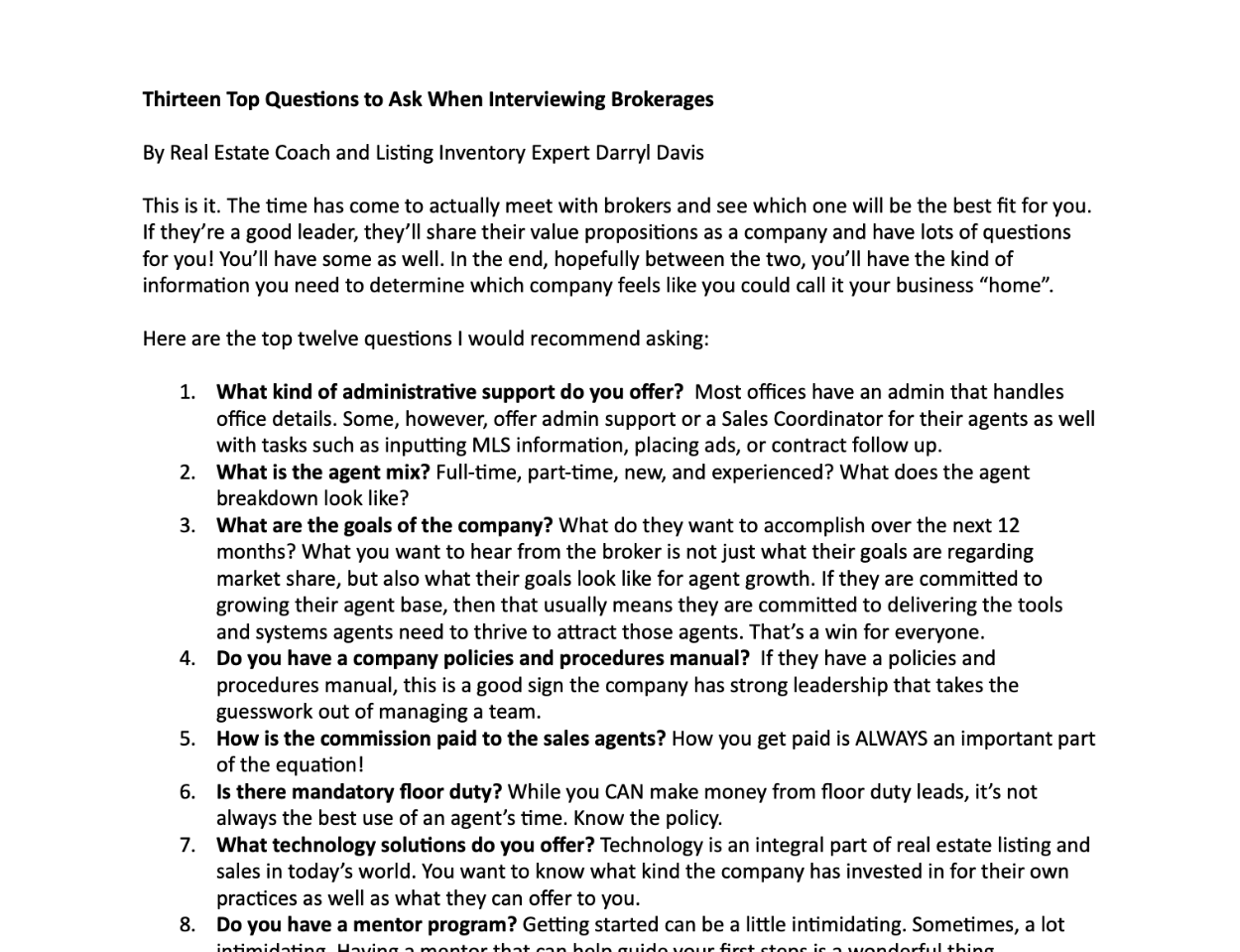 Agent Tips – 13 Questions to Ask When Interviewing Brokerages