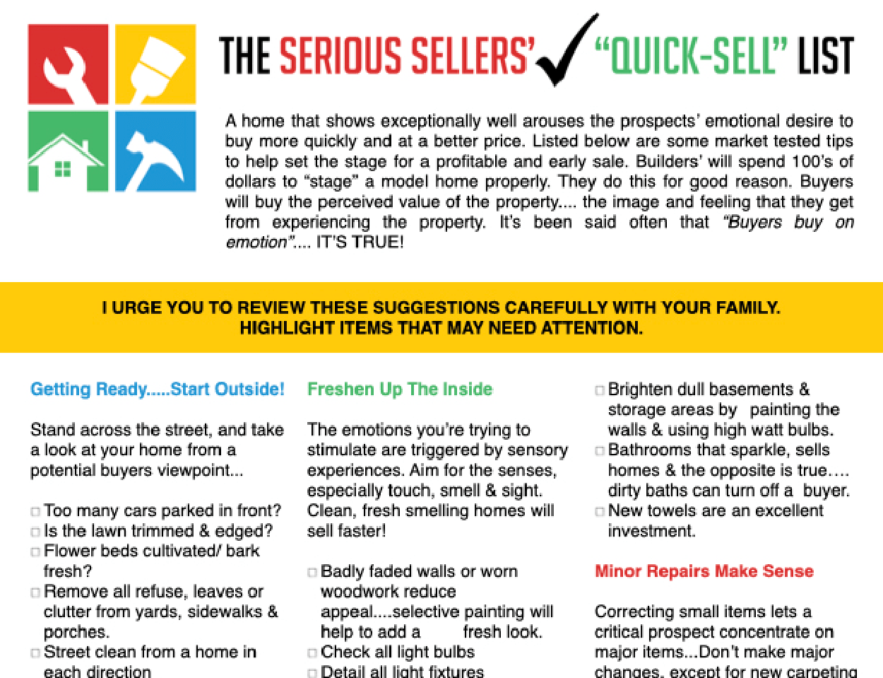 Checklist – The Serious Sellers’ Checklist, One Sheet