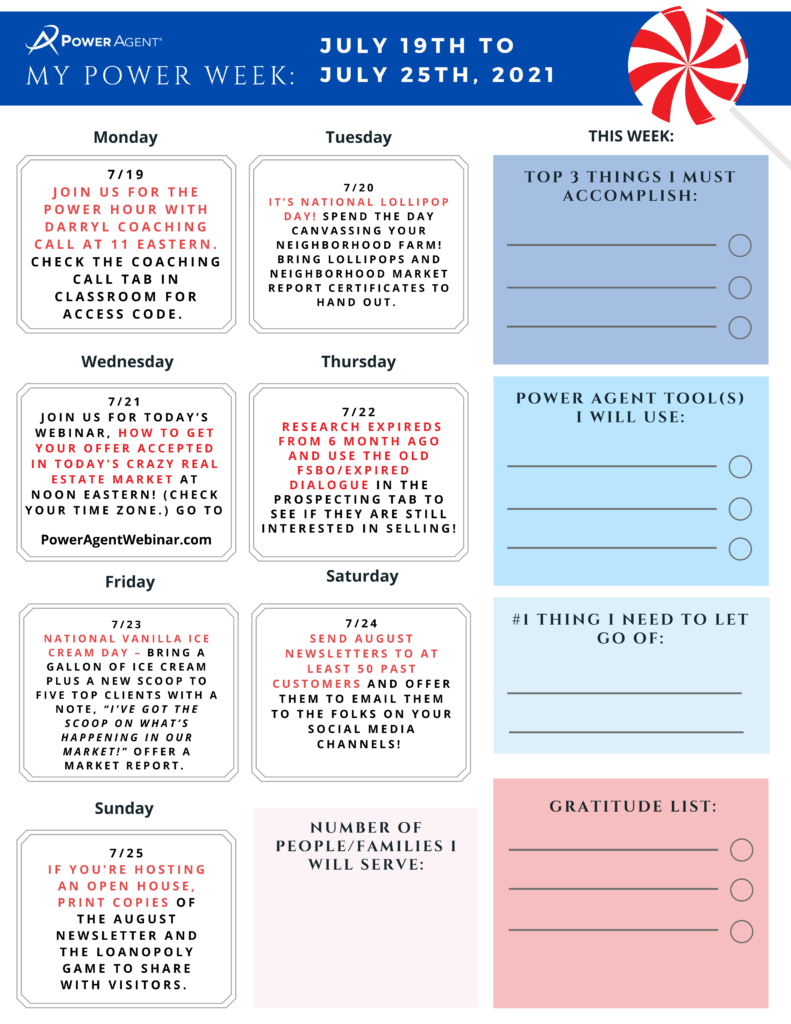 real estate marketing and goal calendar weekly