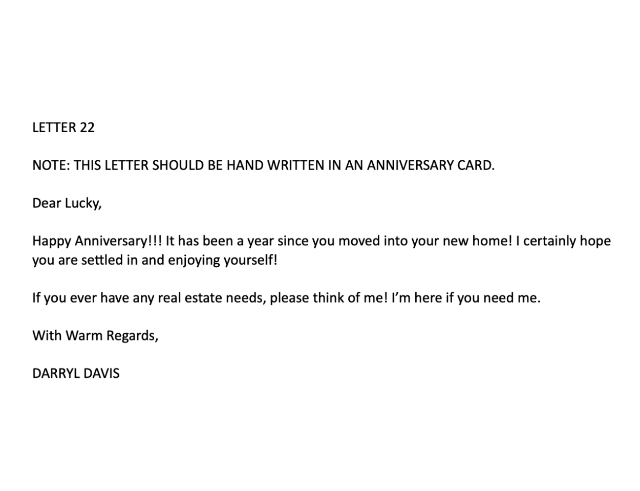 Servicing Sellers Letter – 22