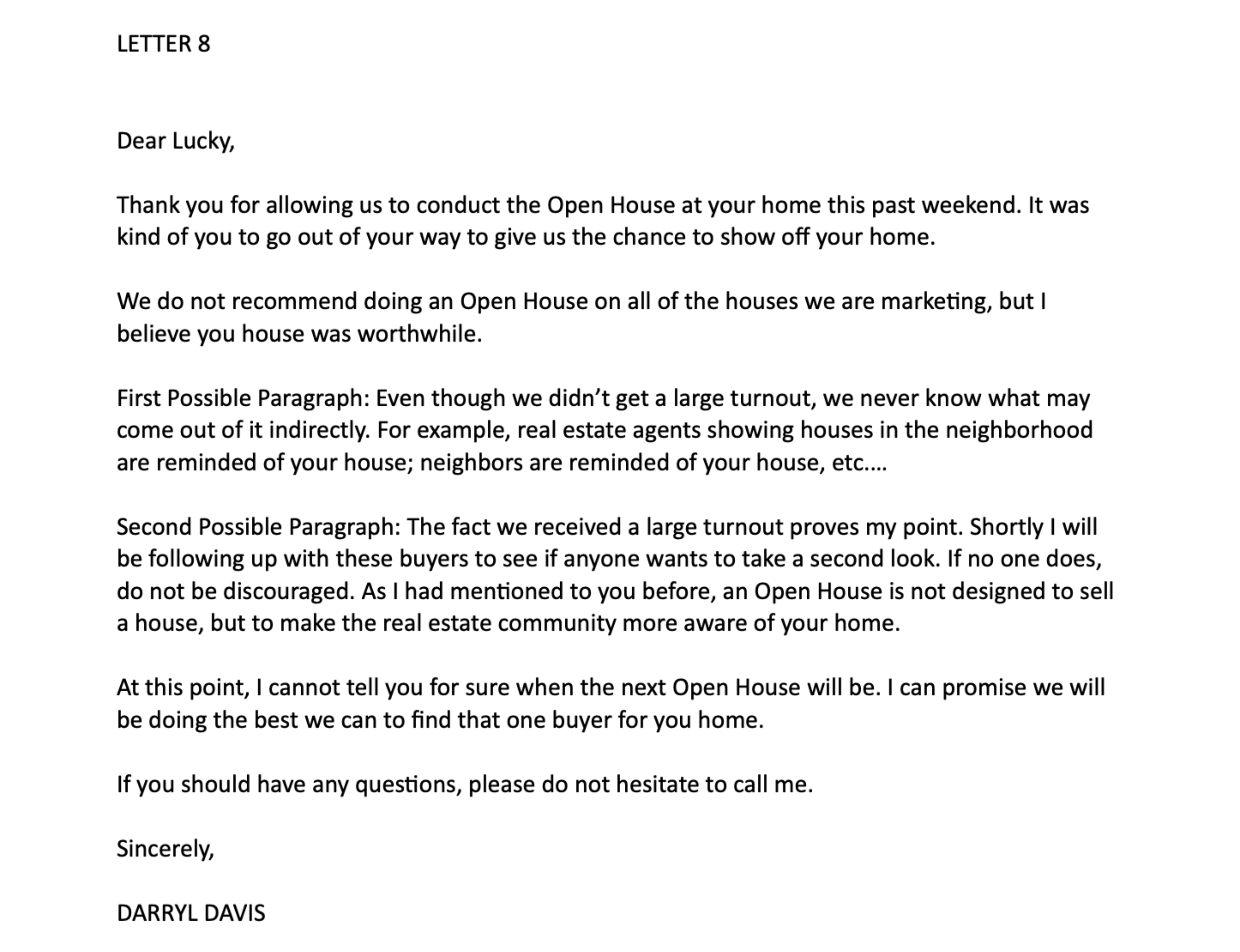 Servicing Sellers Letter – 08