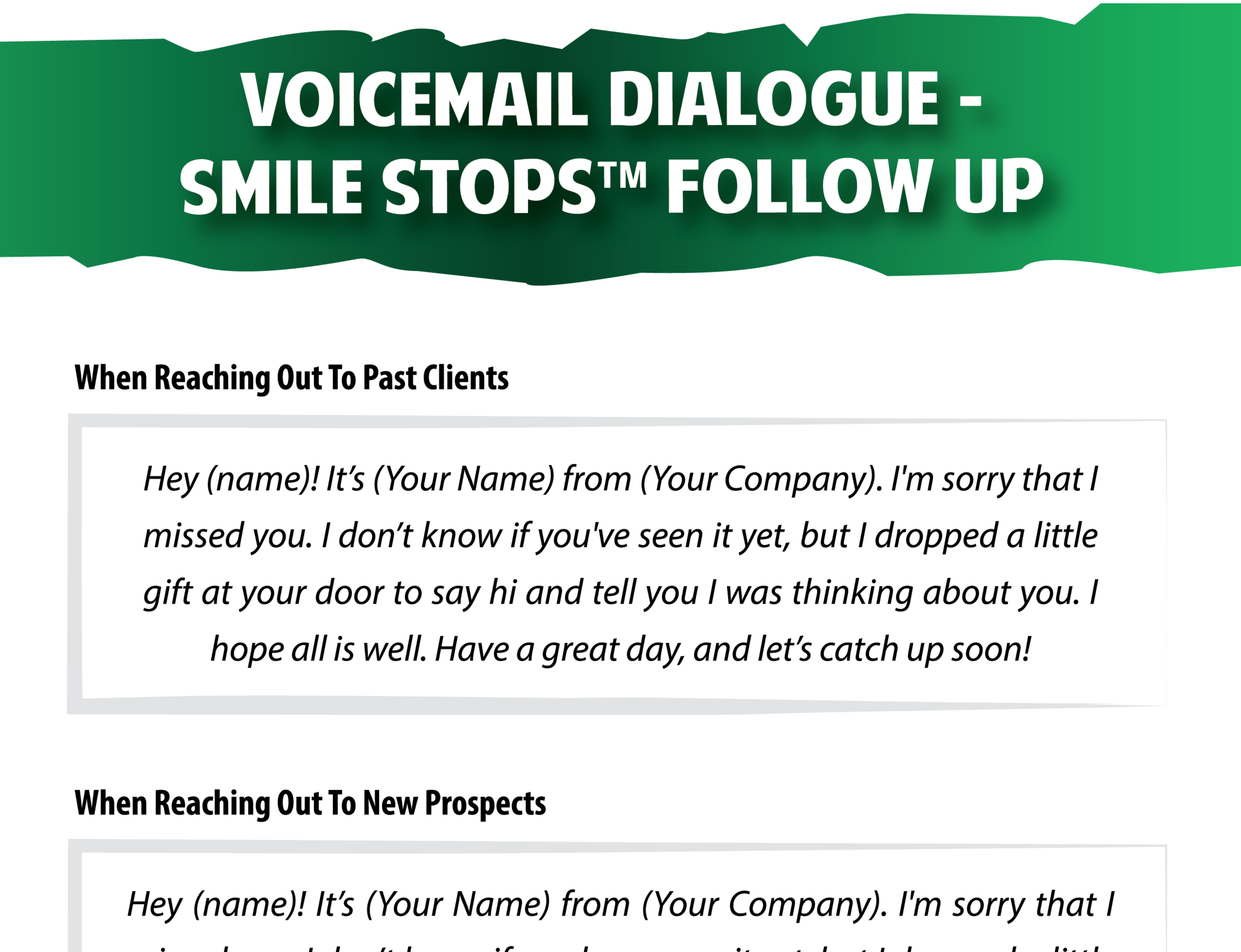 Voicemail Dialogue –  SMILE Stops™ follow up