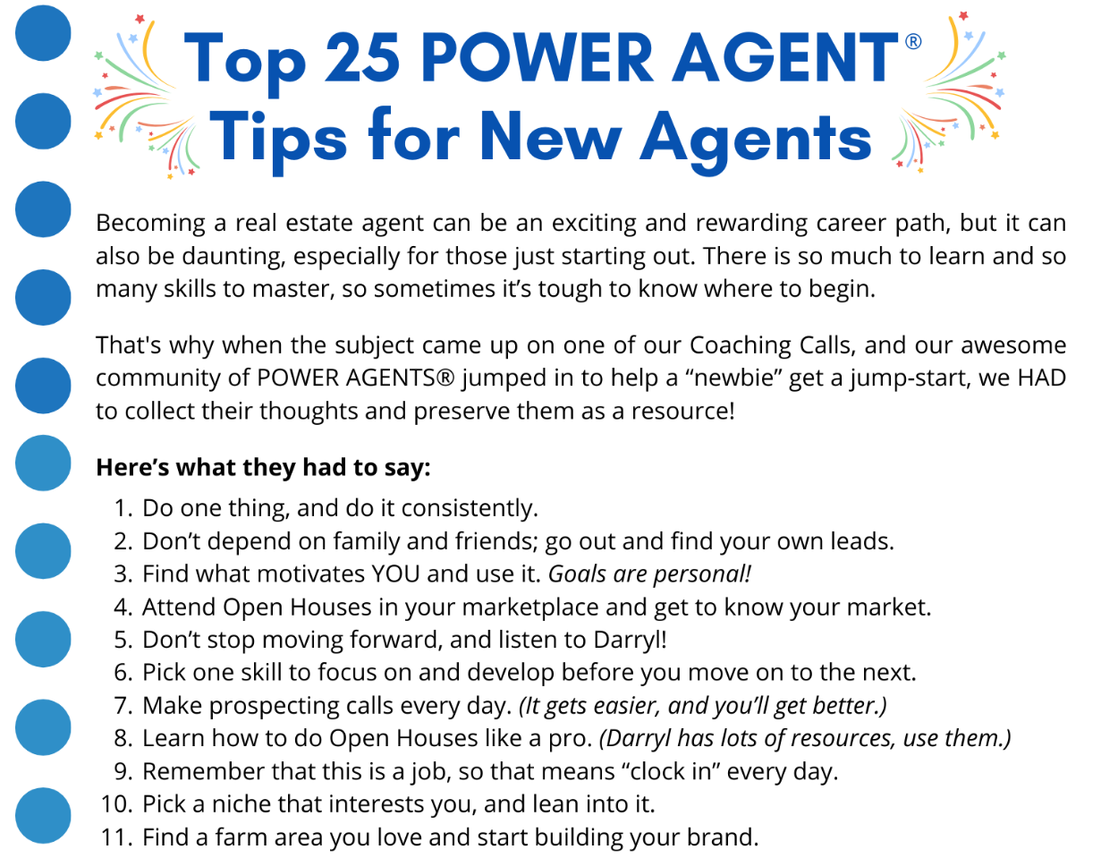 Checklist – Top 25 Tips for New Agents