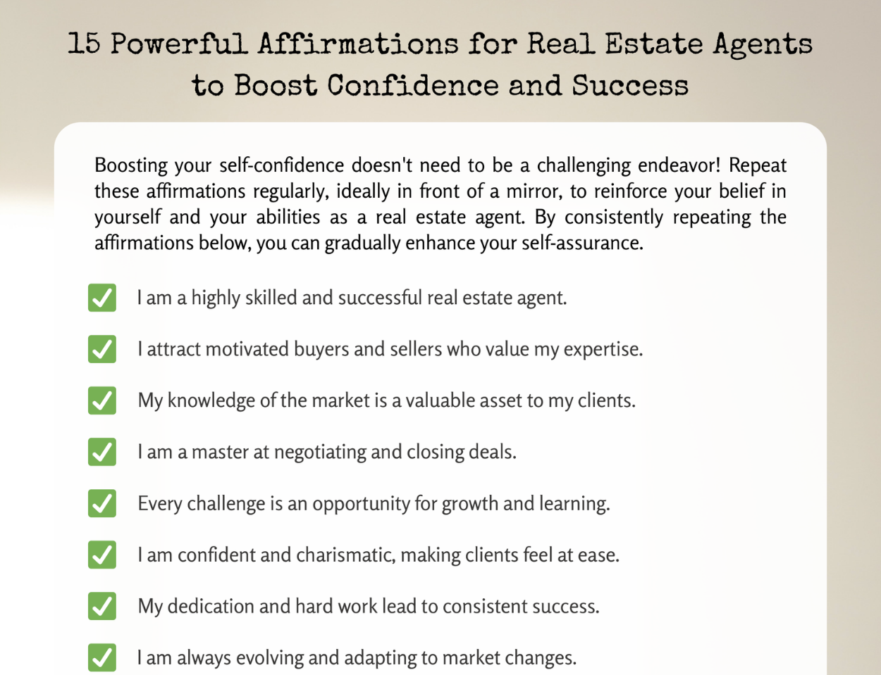 Flyer – 15 Powerful Affirmation for Real Estate Agents