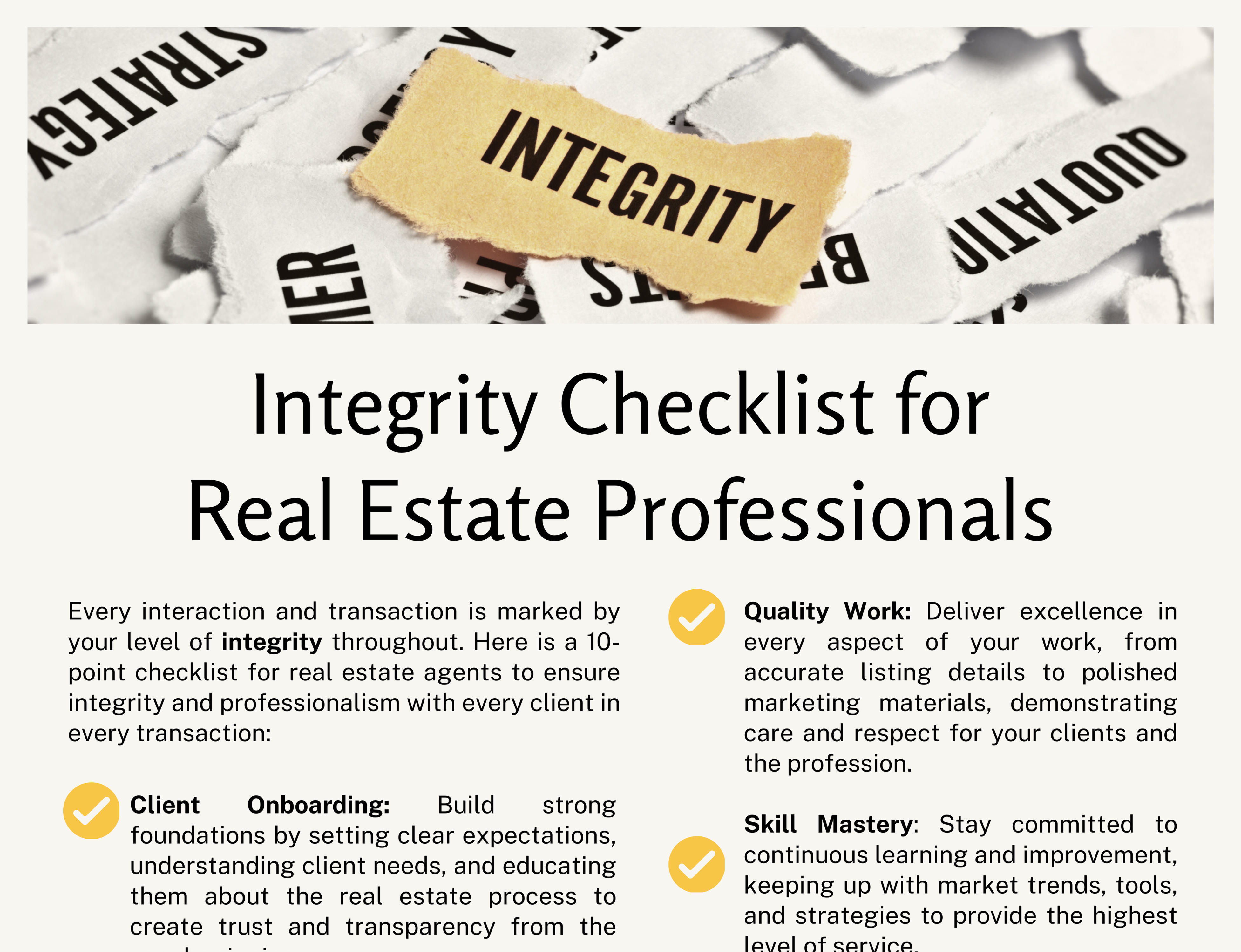 Integrity Check List for Real Estate Professionals