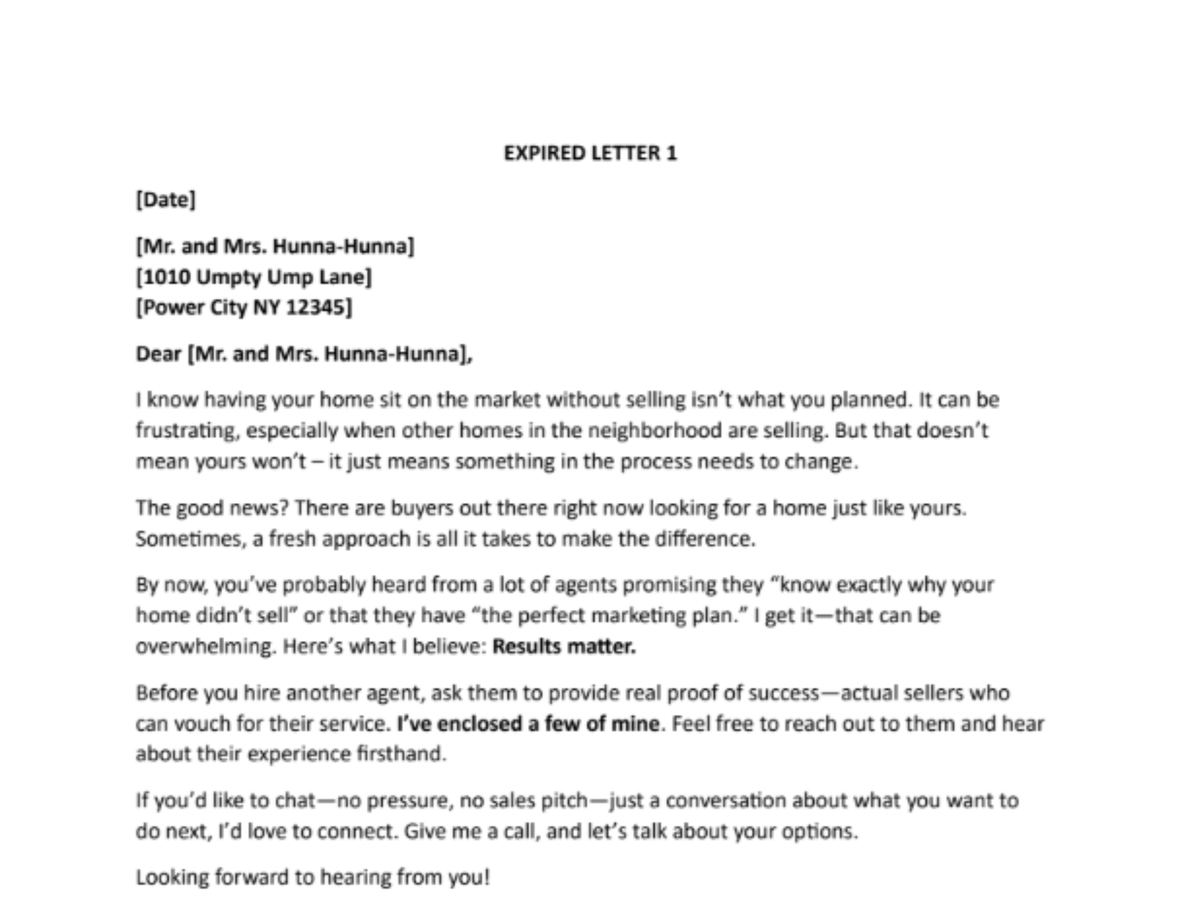Letter – Expired Listing 1