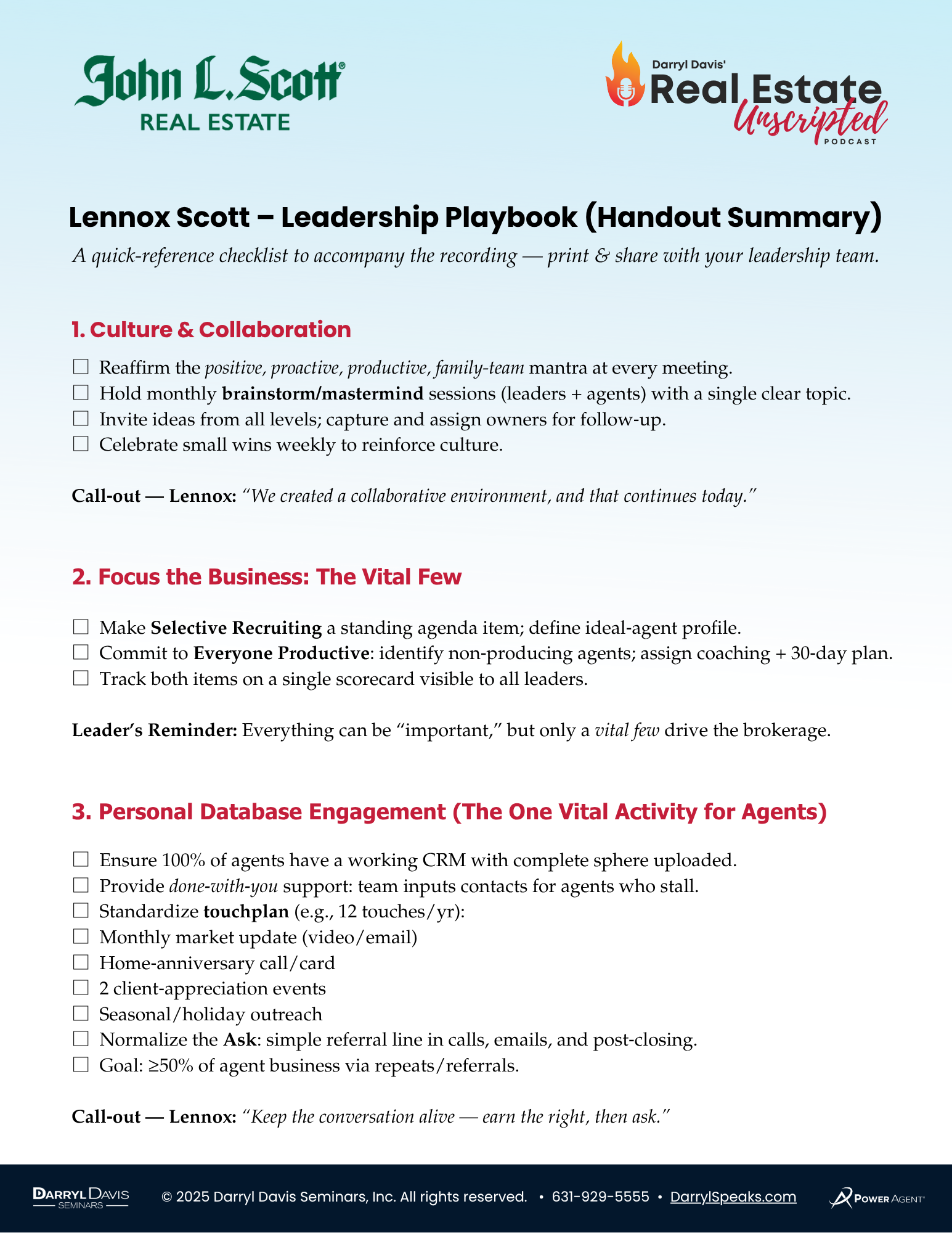 Leadership Playbook handout cover